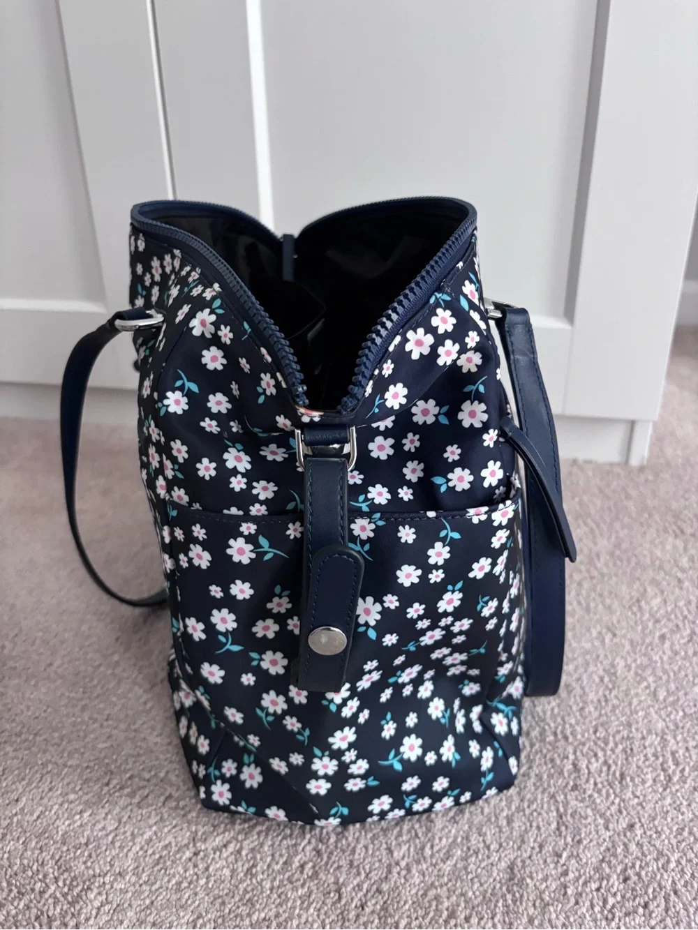 Kate Spade Navy Floral Tote Bag with Pink and White Flowers